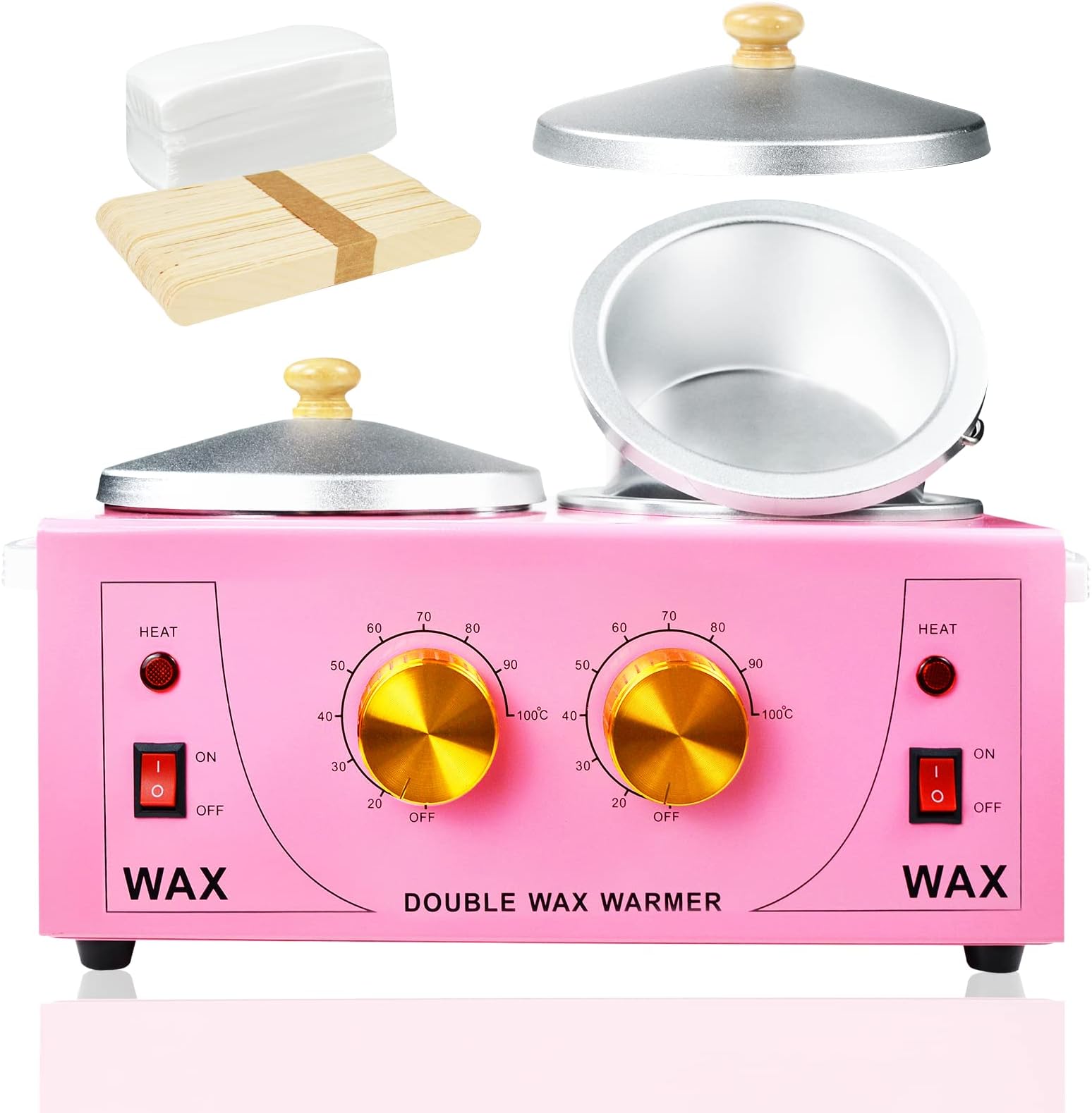 Double Wax Warmer Electric Wax Warmer Professional Machine for Hair Removal, Wax Heater for Paraffin Facial Skin Body Spa Salon Equipment with 100 Waxing Cloth And 50 Removal Wooden Craft Sticks