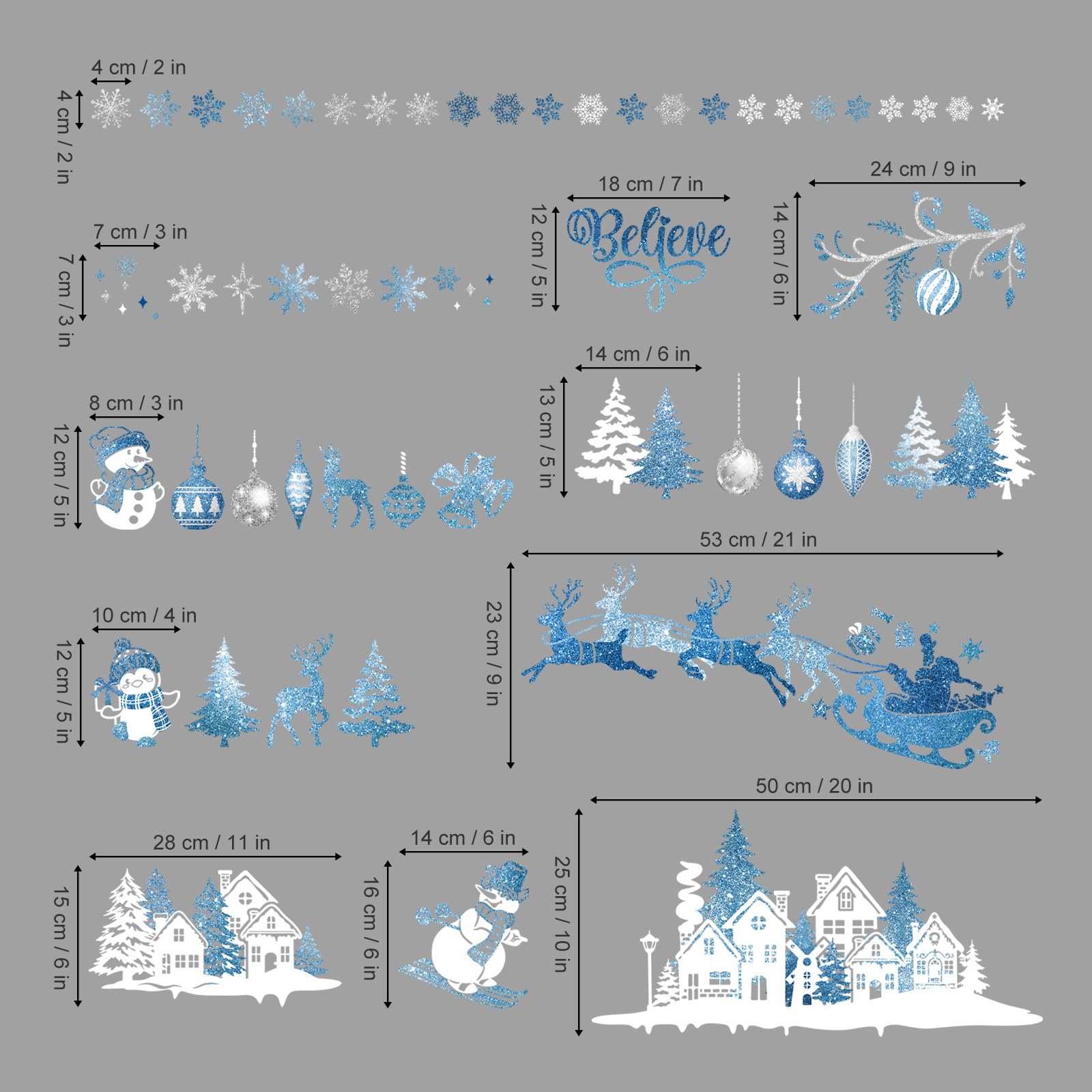 wondever Blue Christmas Snow House Window Clings Santa Claus Reindeer Snowman Penguin Glass Sticker Decal Anti Collision Double-Side Static Window Decals for Glass Window Christmas Party - Image 4