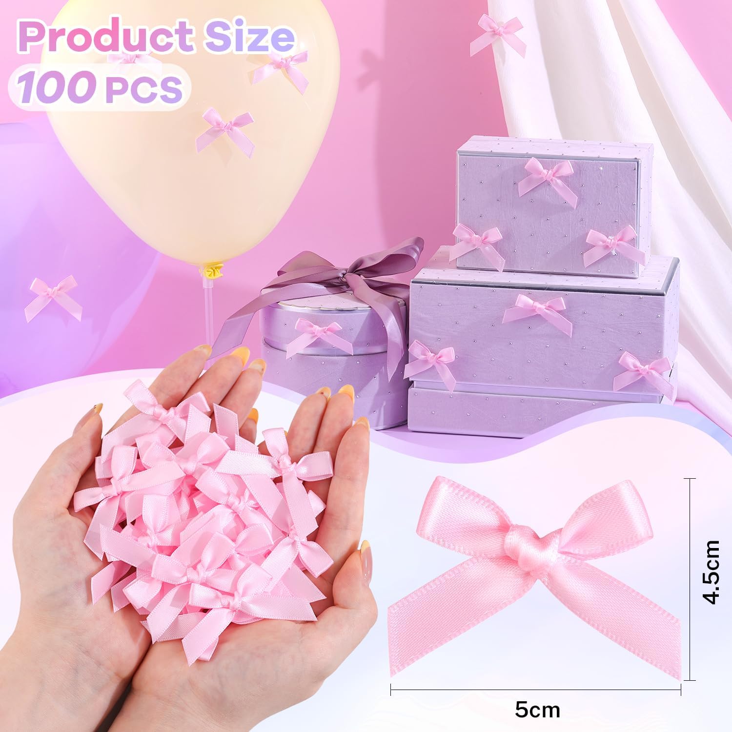 100PCS Tinkrstuff Pink Mini Bows for Crafts, 1.5*2" Fabric Small Bows for Decoration,Satin Ribbon Tiny Bow for Clothes Ornament, Cute Christmas Tree Bows &Thanksgiving Gifts Party Cake Balloon Treats - Image 2