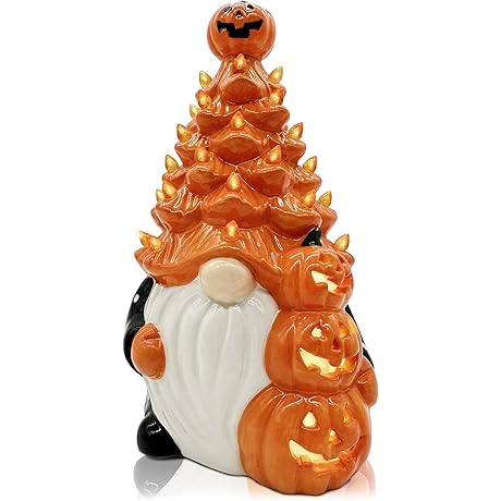 Ceramic Gnome Halloween Decorations Lighted
