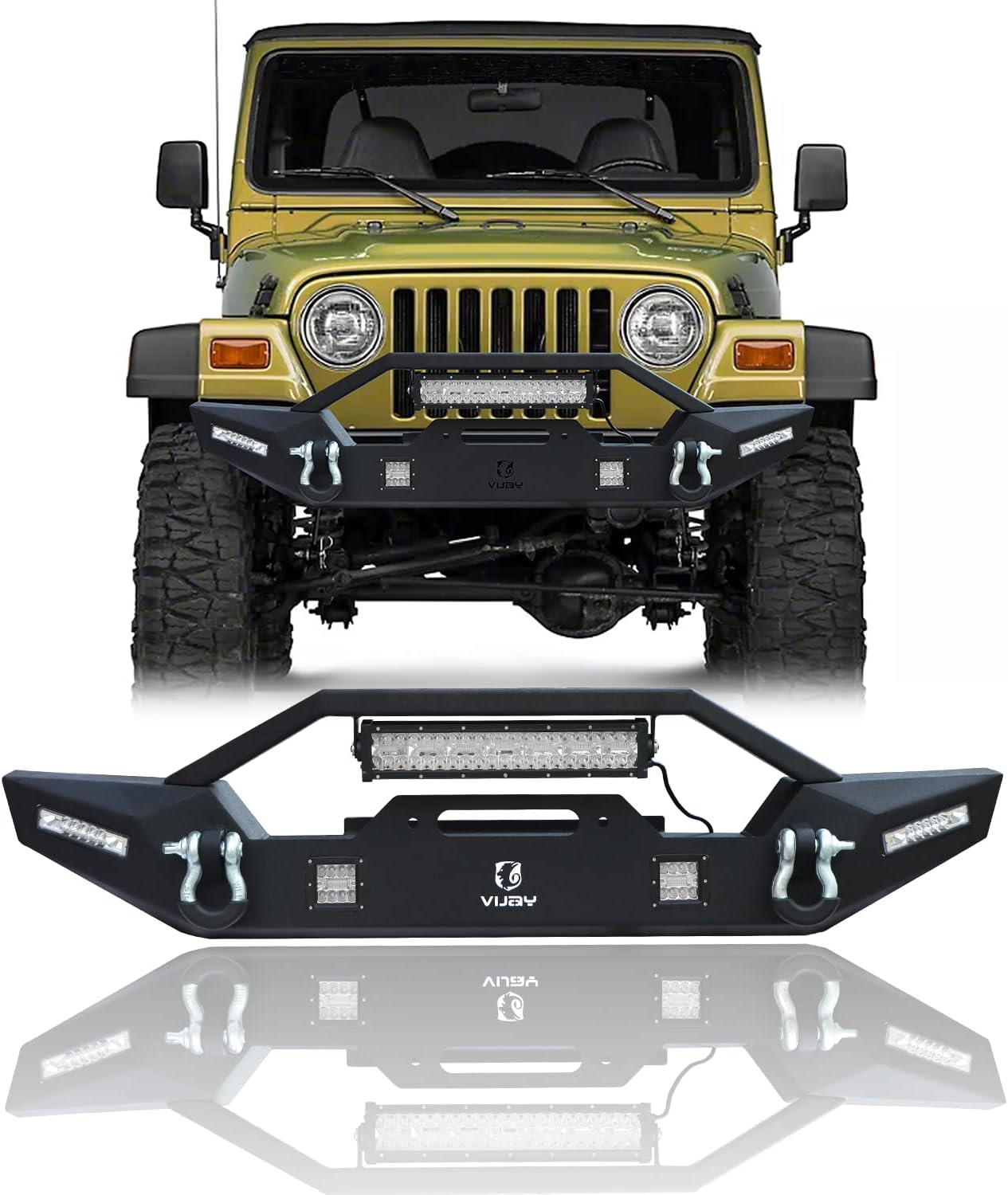 LUYWTE Steel Grill Guard Front Bumper With Winch Plate For Jeep Wrangler JK/JKU