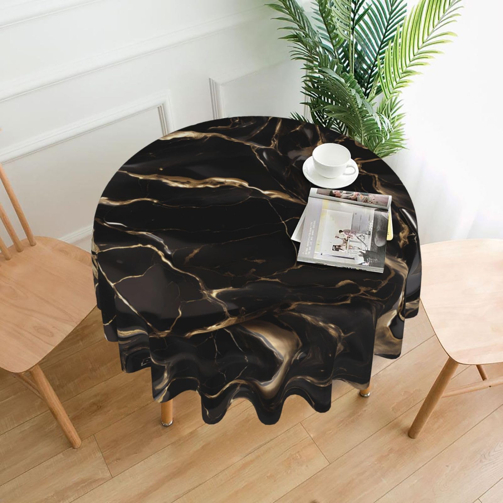 YYHWHJDE Black Gold Marble Prints Round Decorative Tablecloth 60in - High-Grade Polyester Throw for Elegant Dining & Festive Gatherings