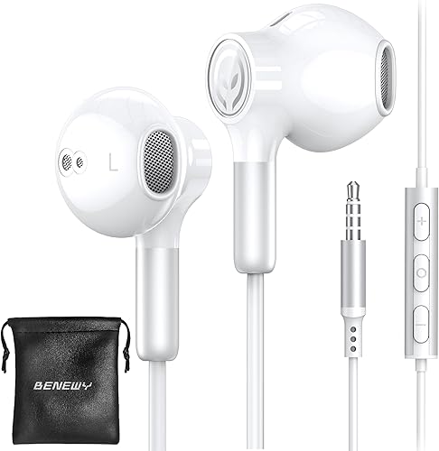 BENEWY Auriculares ME910, auriculares con cable con micrófono, auriculares intrauditivos de aislamiento de ruido y control de volumen, auriculares
