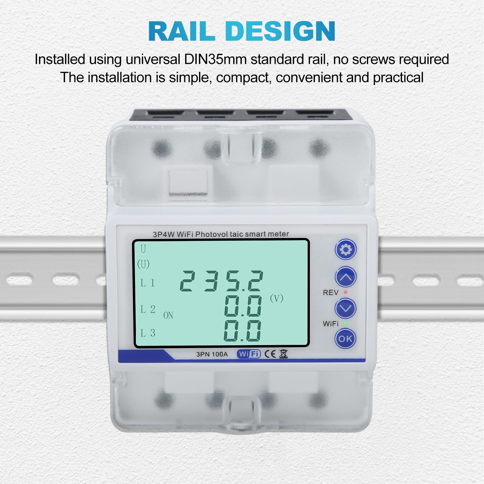 Jadeshay WiFi Smart Electric Meter 100A 380V Energy Monitor Din Rail Circuit Breaker 3 Phase 4 Wire Photovoltaic Electricity Usage Monitor Remote Control via APP Over Under Voltage Protector - Image 4