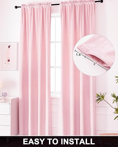 Miniatura 2 de Cortinas de terciopelo rosa de 108 pulgadas súper suaves para decoración del hogar, juego de 2 paneles, cortinas de terciopelo con aislamiento