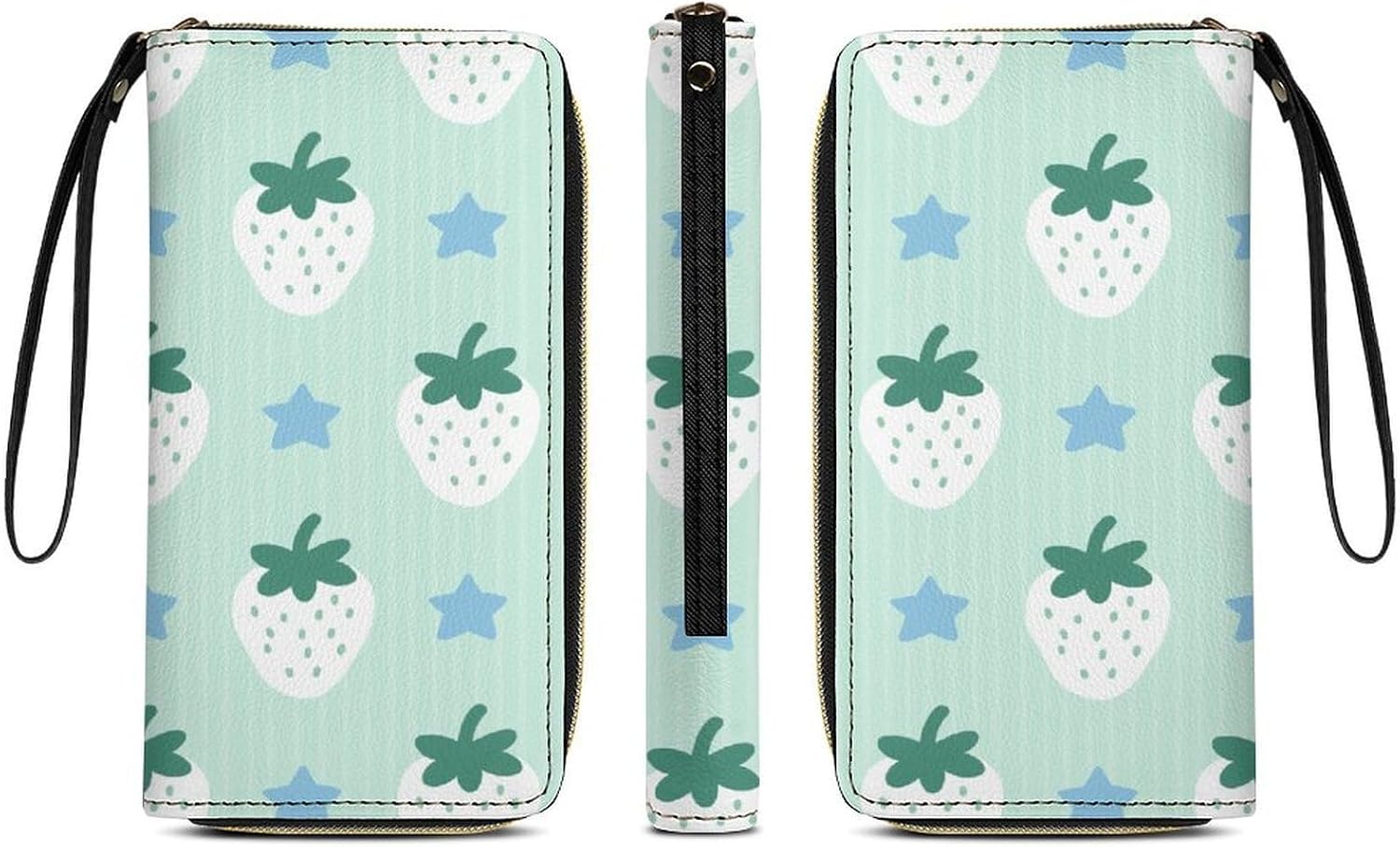 Strawberry on Green Background PU Leather Stylish Wallet image 3