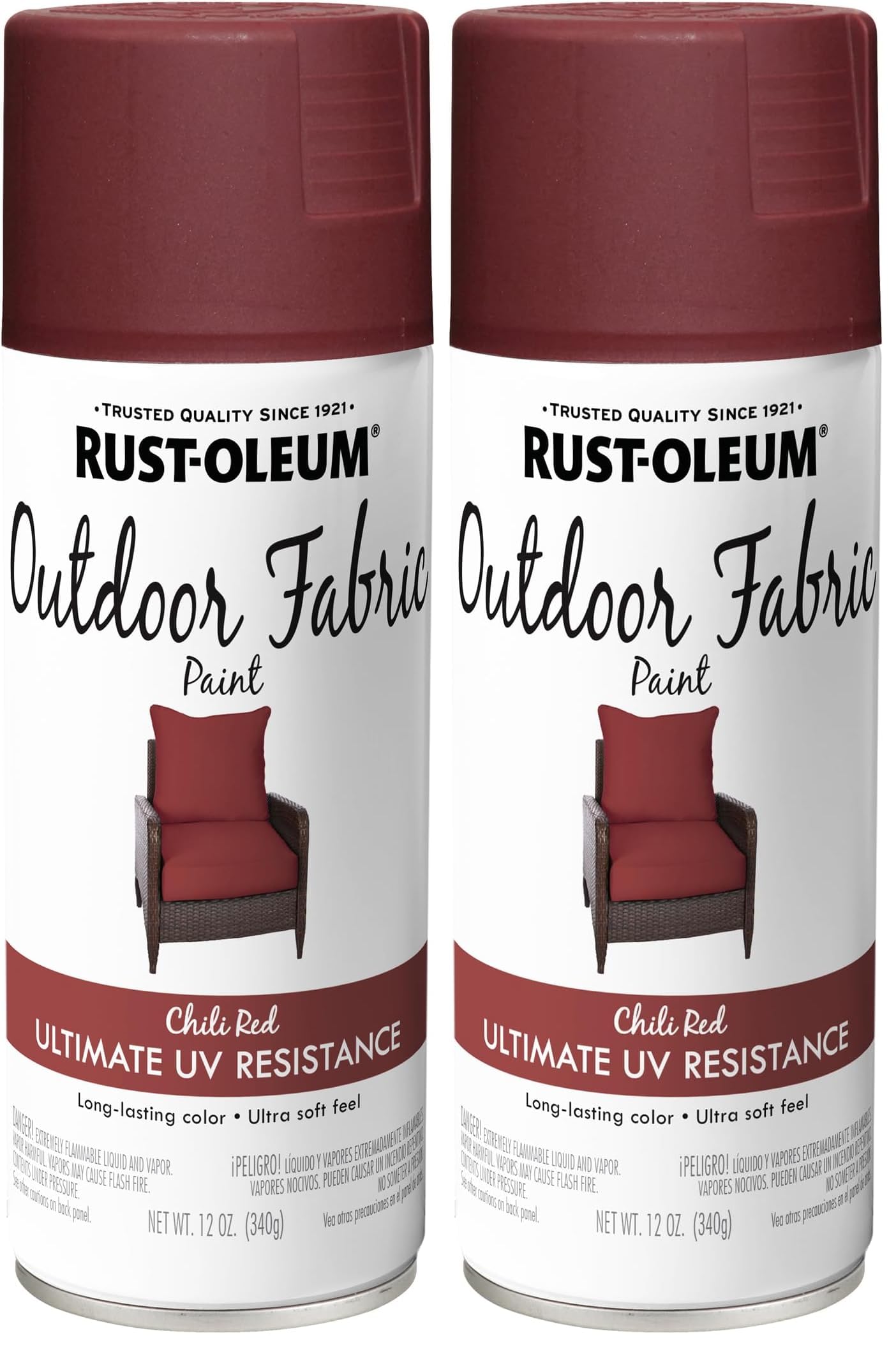 Rust-Oleum Outdoor Fabric Spray Paint, 12 oz, Chili Red (Pack of 2)