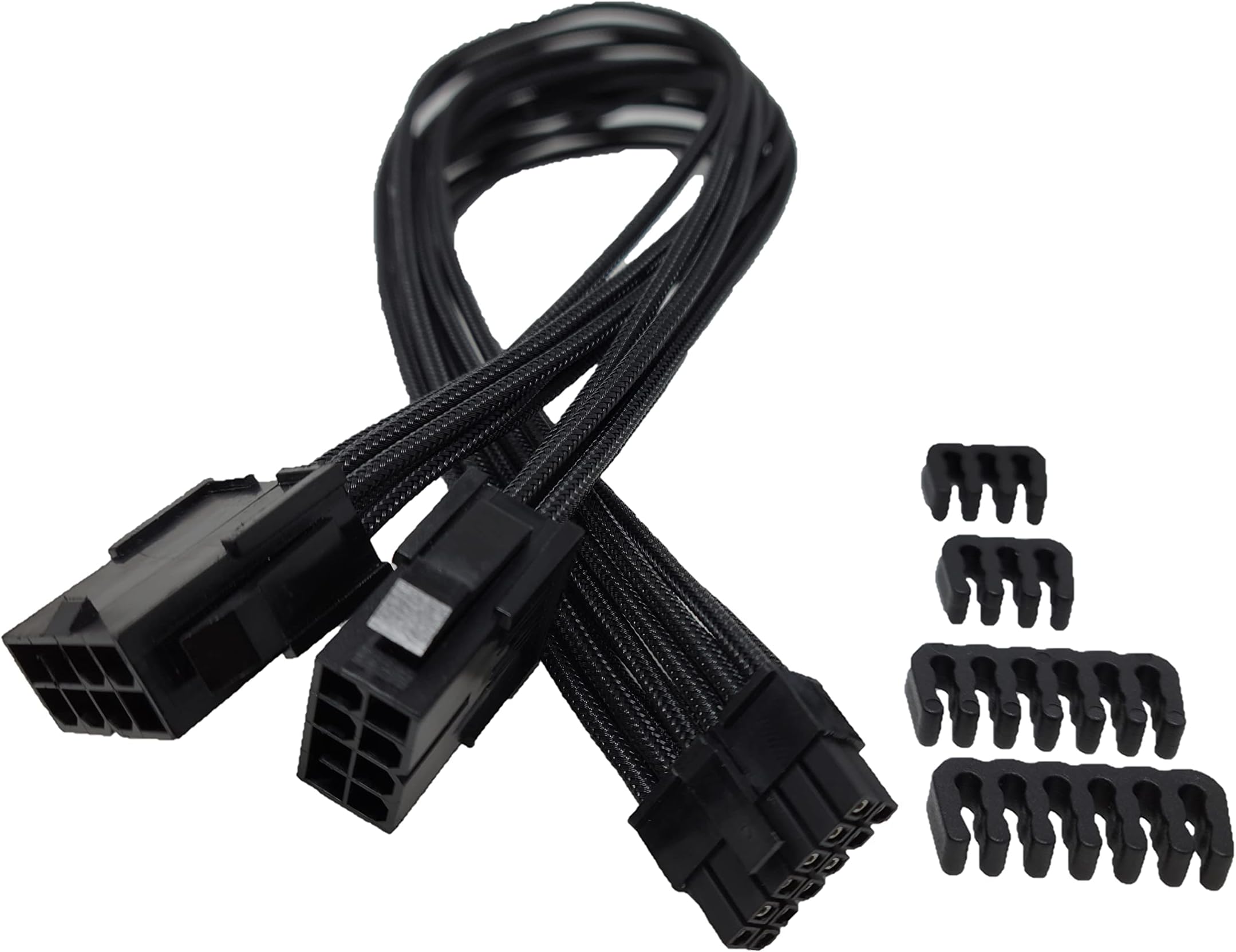 Premium Sleeved Cable for RTX 30 Series 12-Pin to Dual 8-Pin PCIe GPU Power Extension Cable (300mm) - Black (F04-250BK)
