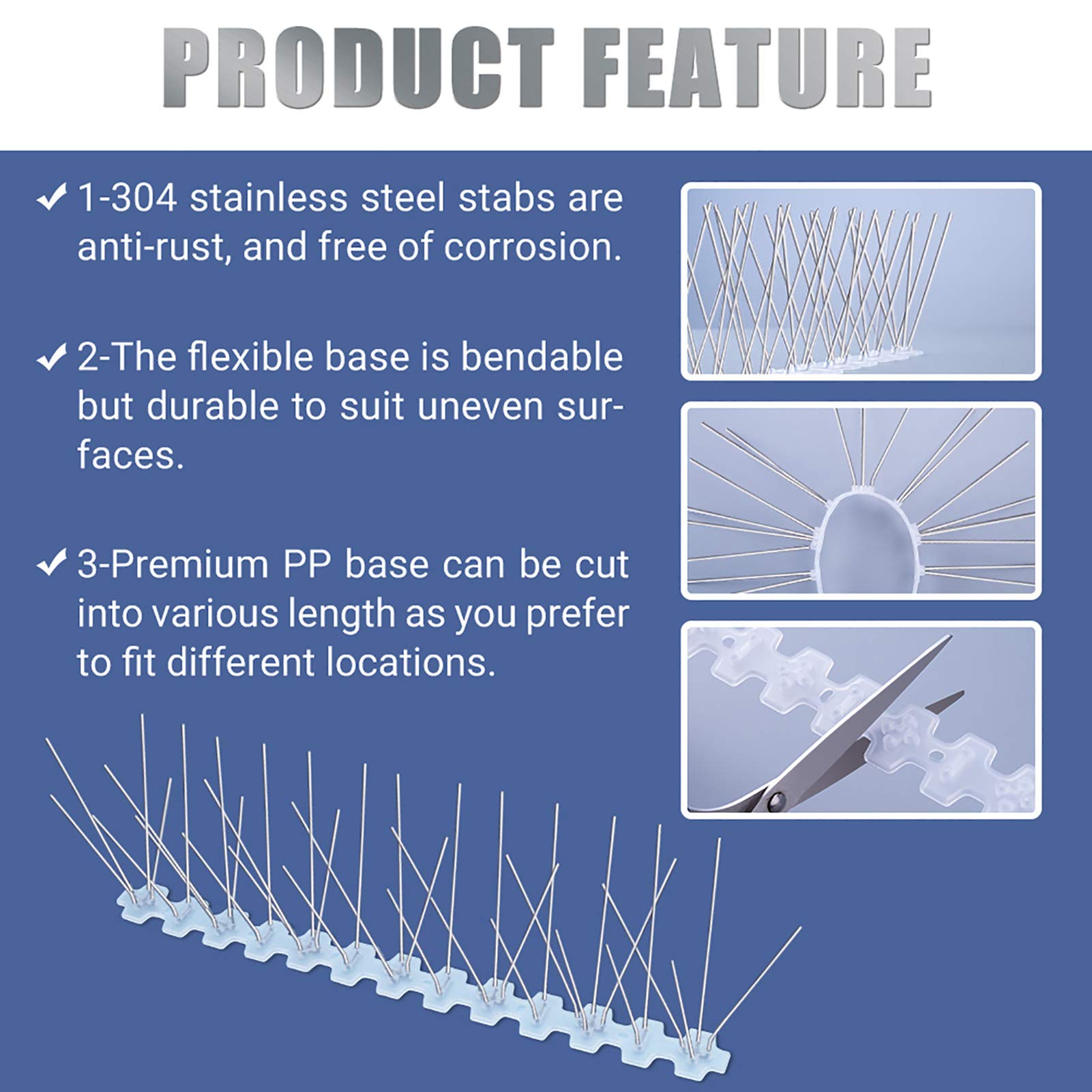 CHERAINTI Bird Spikes for Pigeons Small Birds Cover 15 Feet, Bird