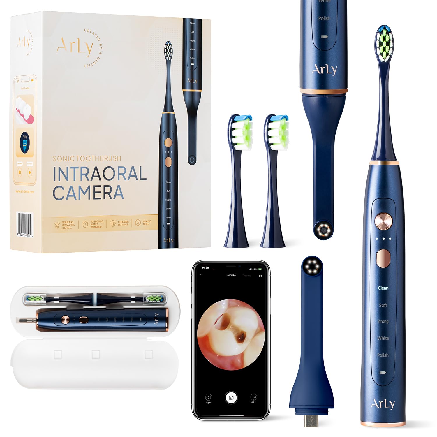 Arly Cam-Brush 1 - Wireless Intraoral Camera &amp; Sonic Electric Toothbrush for Adults - Obsidian Blue