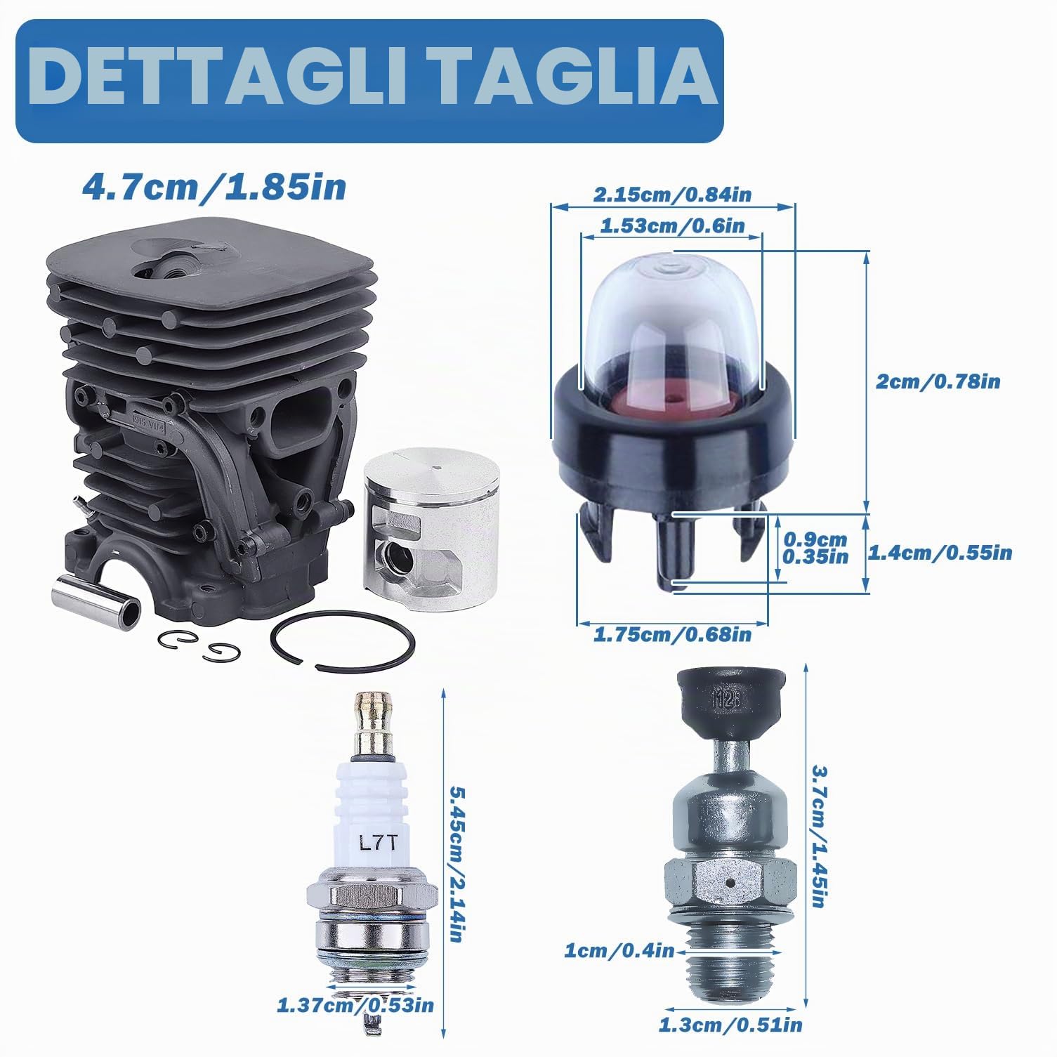 Kit Pistone e Cilindro per Husqvarna 455 460 Rancher, Ricambi Motosega 47mm Cilindro + Pistone + Filtro Aria + Candela + Tubo del Carburante Accessorio Pezzi 15 in 1