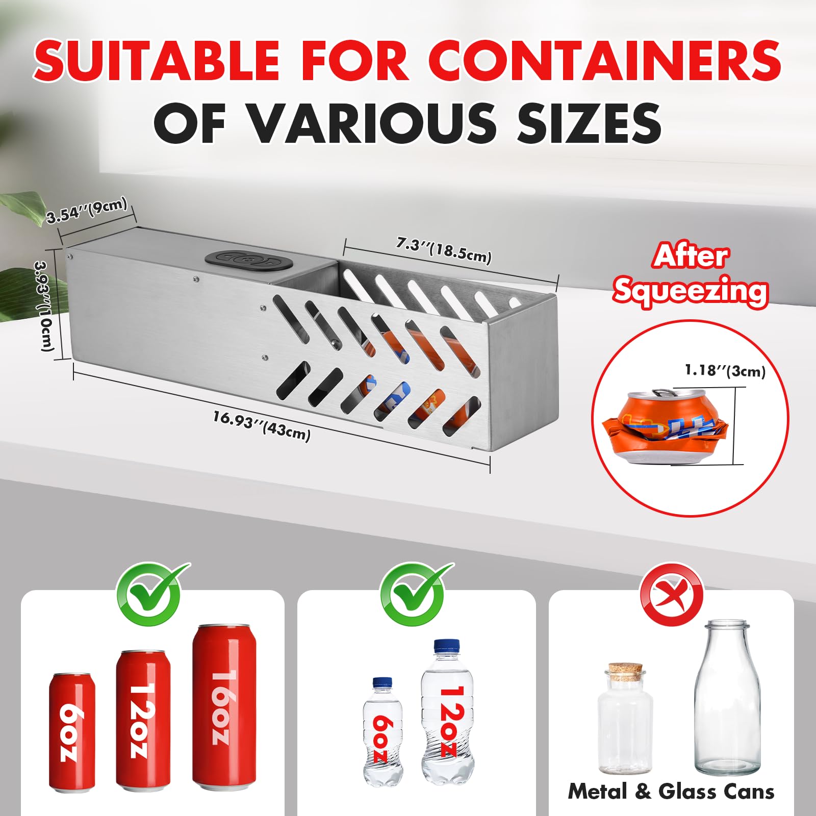 YUCHENGTECH Elektrischer Dosenpresse für 200-500ml Dosen/200-330ml Wasserflaschen aus Kunststoff Wandmontierte Automatische Dosenbrecher Schwerer Dosenzerkleinerer