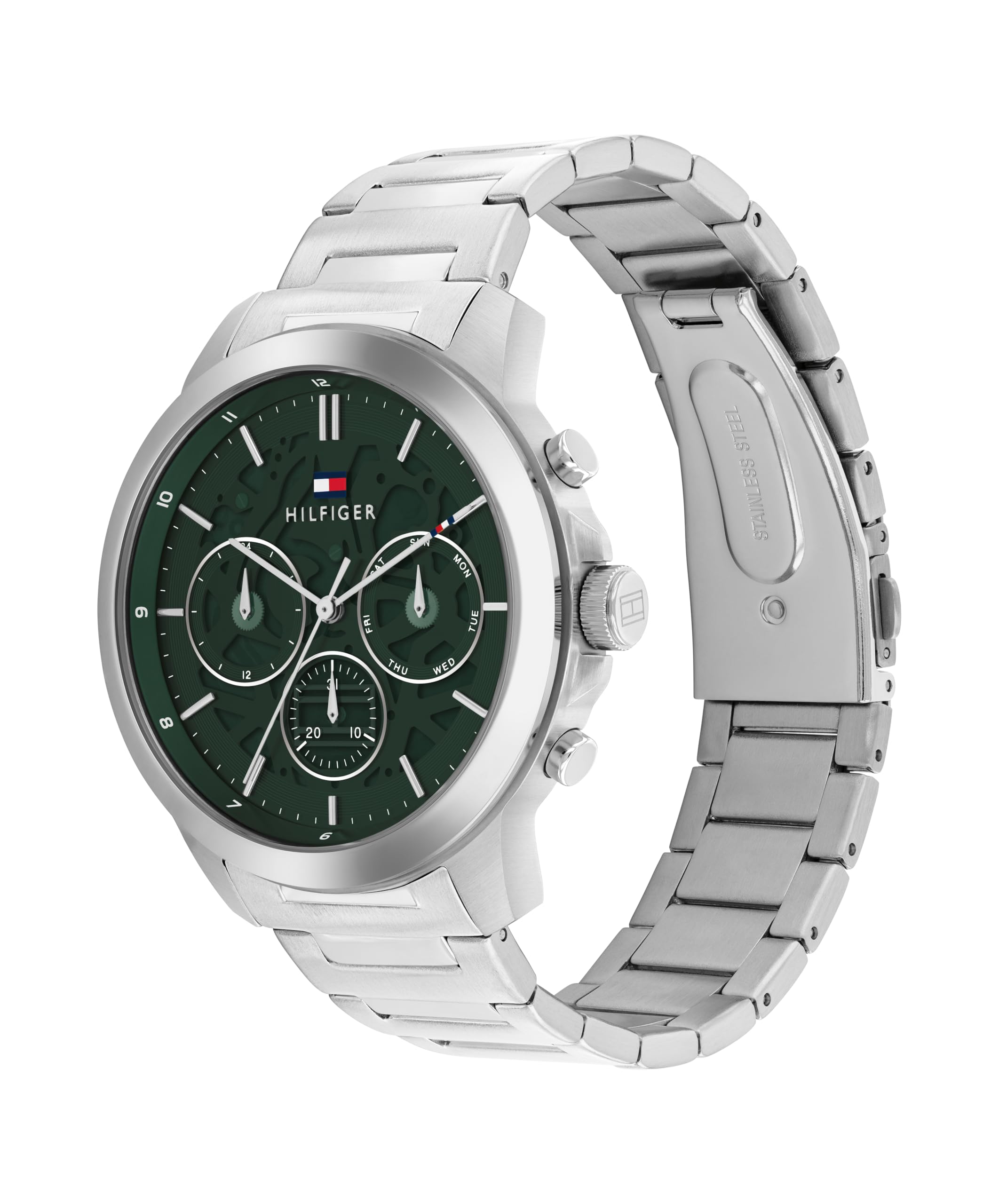 Tommy Hilfiger Orologio Analogico Multifunzione al Quarzo da Uomo con Cinturino in Acciaio Inossidabile Argento o Nero