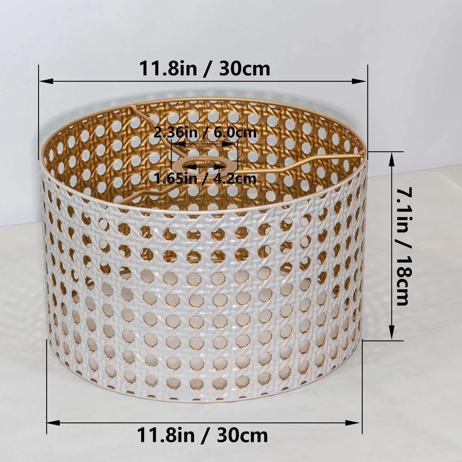Paralume vintage in metallo, oro bianco, intagliato, a tamburo, per lampada da terra, lampada a sospensione, lampada da tavolo, lampada da soffitto (rotondo 13 GB)