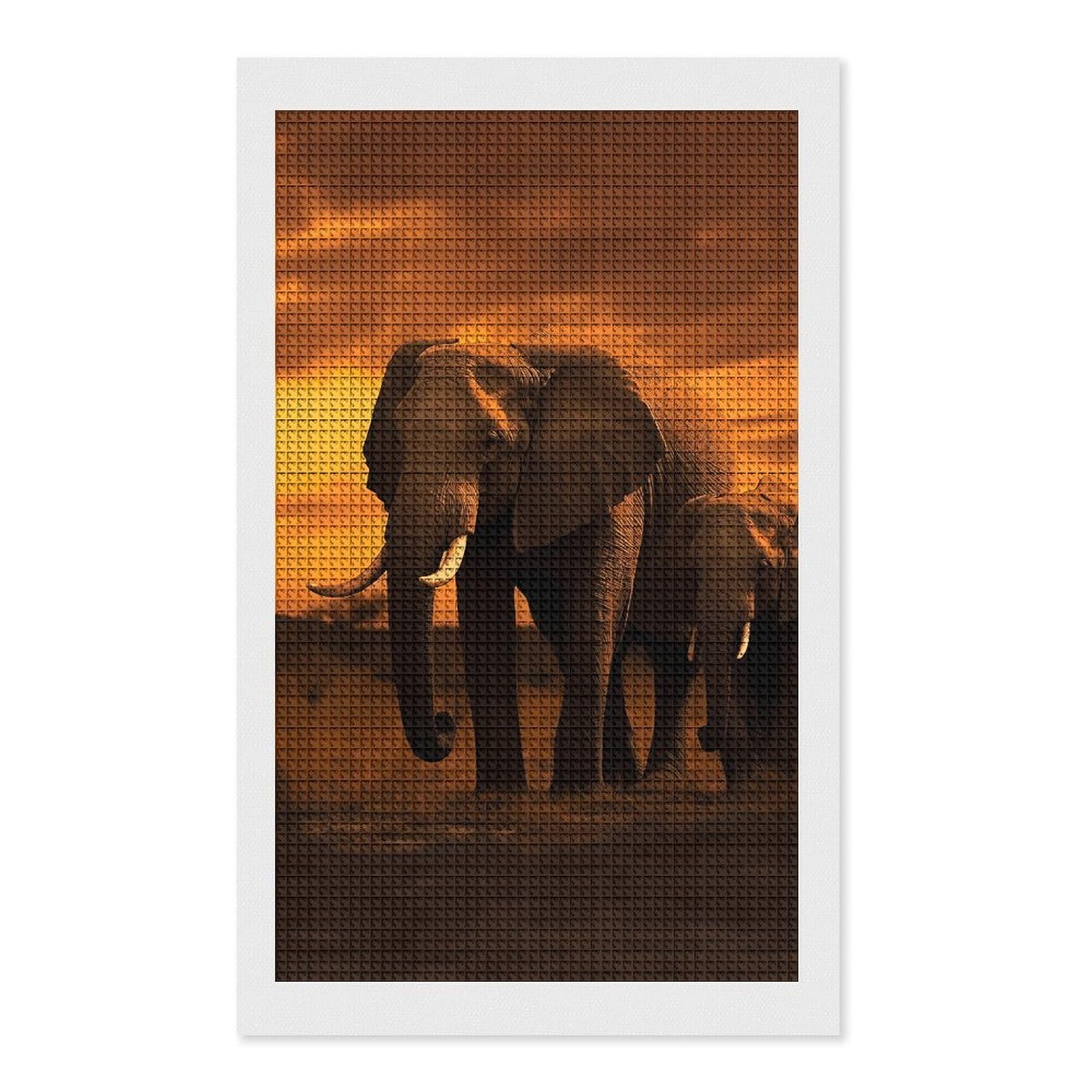 Sunset Parent-Child Elephant Diamond Art Kits for Adults, DIY 5D Diamonds Painting Kits for Beginner, Round Full Drill Diamond Dots Painting, 12"x20" Diamonds Pictures Gem Art and Crafts Wall Decor