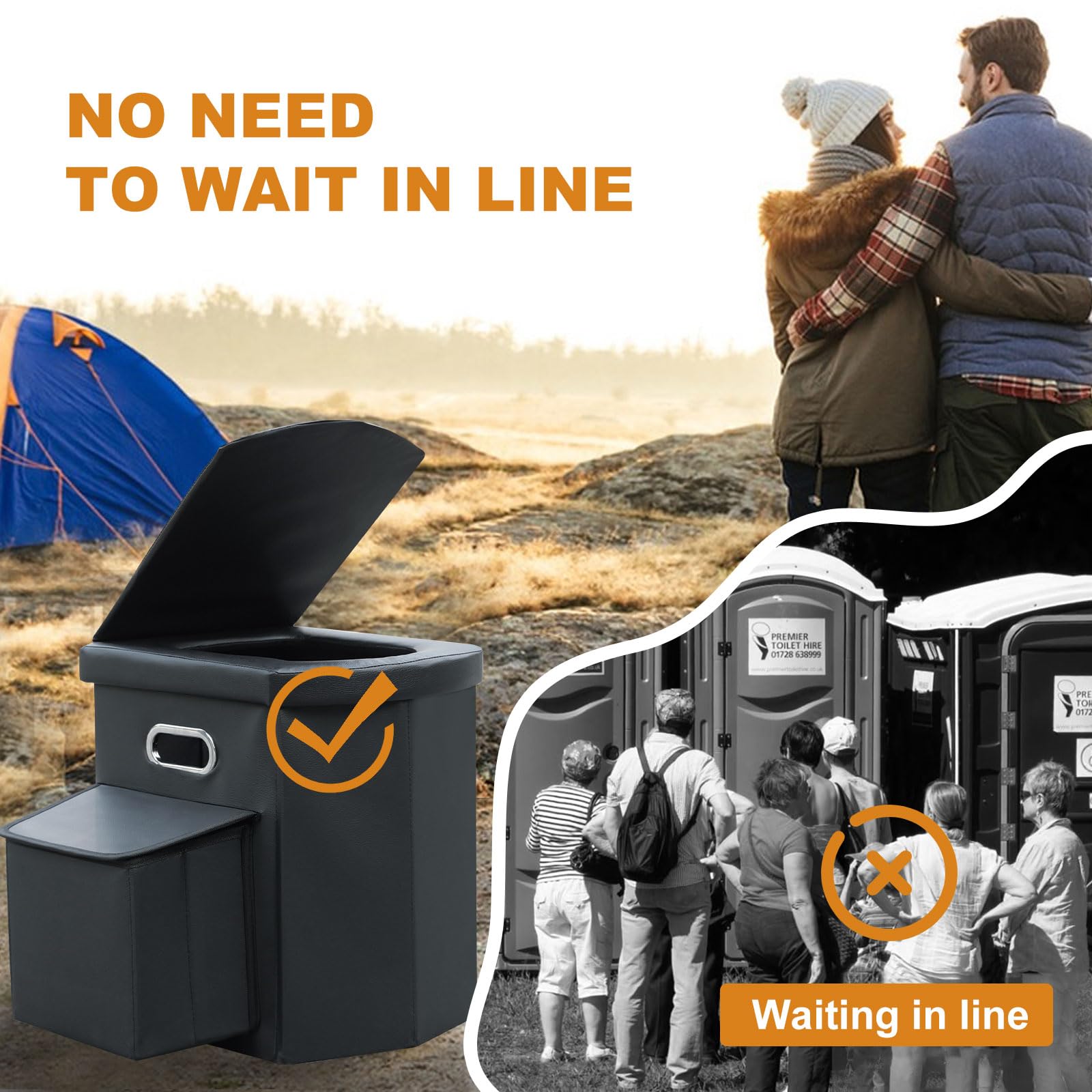 Ann Katy Upgrade XL tragbare Toilette für Erwachsene, extra große, tragbare Reise-WC, Camping-Toiletten mit Deckel für Erwachsene und Kinder, kompaktes Töpfchen für Auto, Wandern, Strand und Camping