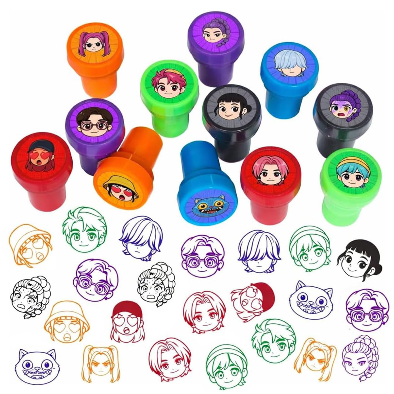 Lot de 24 sellos Demo - Mini Hunte - Autoentintables - para Niños - Redondos - Multicolor - Lindo Juguete de Dibujos Animados - para Fiesta - Pequeños Regalos