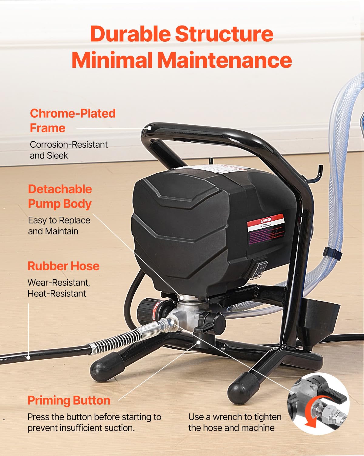 Uargd Stand Airless Paint Sprayer, 650W High-Efficiency Electric Sprayer, 3000PSI Paint Machine with Extension Rod and Cleaning Tools for Indoor and Outdoor Furniture, Fences, and Home Projects - 5