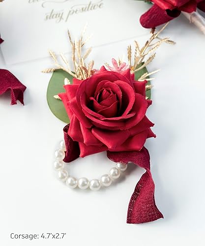 Miniatura 7 de Juego de 2 muñequeras y ramillete de muñeca para boda, dama de honor, madre, abuela, para despedida de soltera, boda, rosas artificiales, flores,