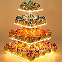YestBuy 4-Tier Acrylic Cupcake Stand Tower with Yellow LED Lights - Holds 50 Cupcakes for Weddings, Birthdays, Parties