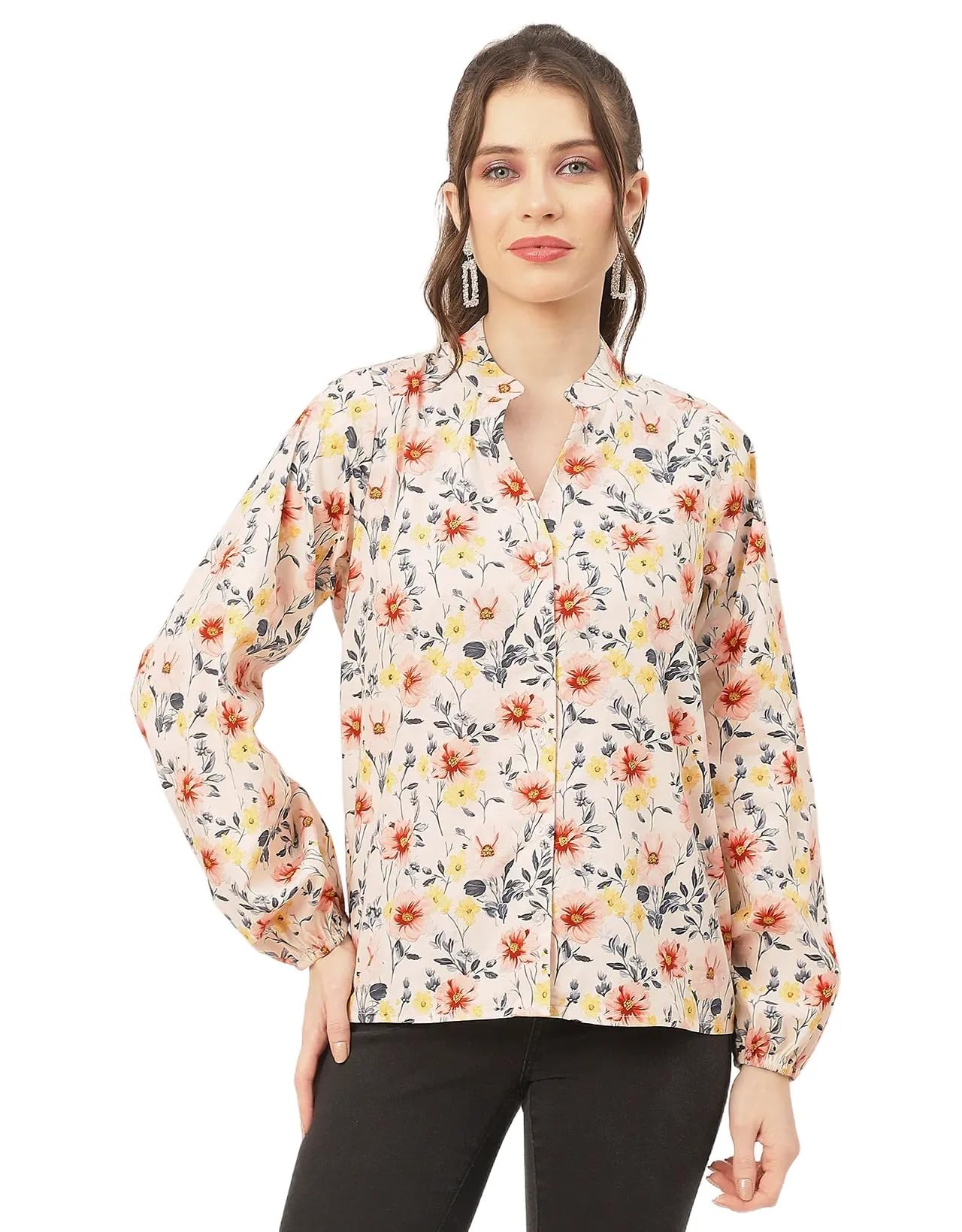 Stylish Bishop Sleeves Cotton Shirt - Long Sleeves, Boho Style