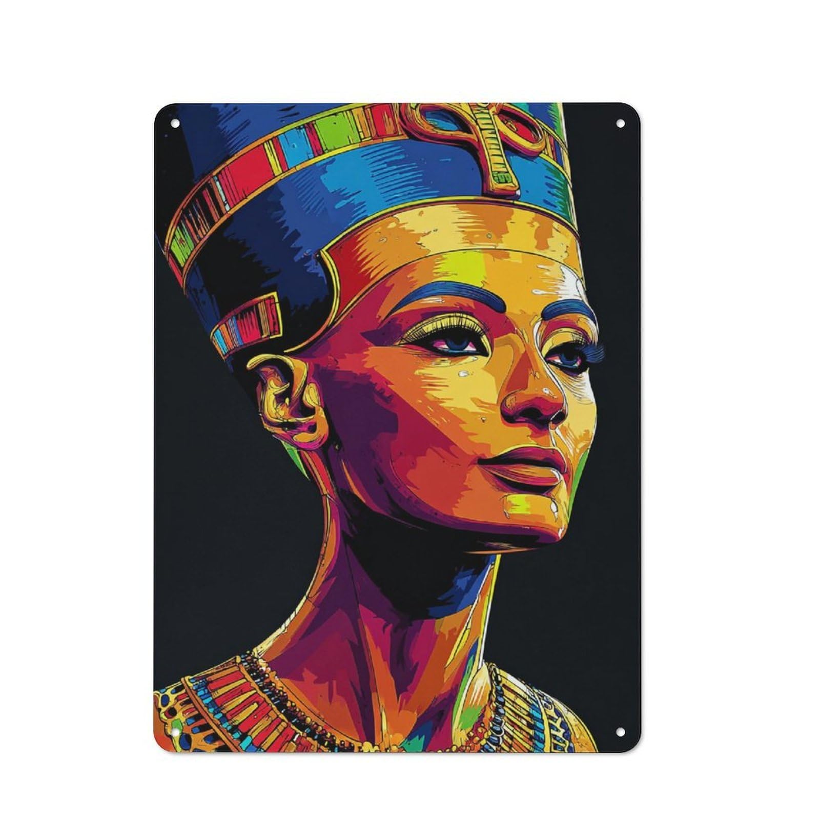 Junmoney Colorful Egyptian Queen Portrait -2 Shop Front Style Decorative Metal Plaque 40X30cm, Shop Wall Decor For Cafe, Bistro, Bakery Or Restaurant
