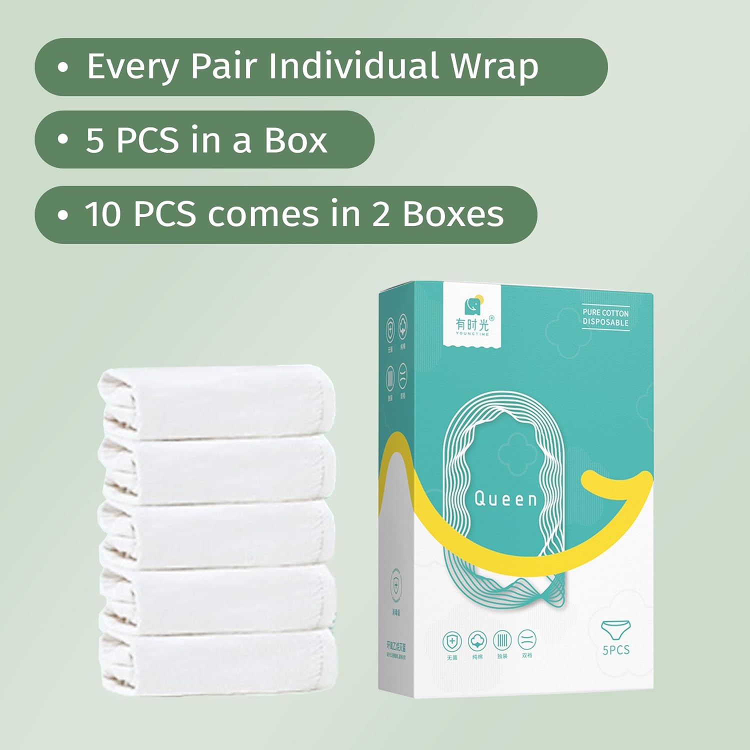 YOUNGTIME Disposable Underwear for Women,100% Cotton Panties for Travel Hospital Stays Emergency(10 Pack) - Image 5