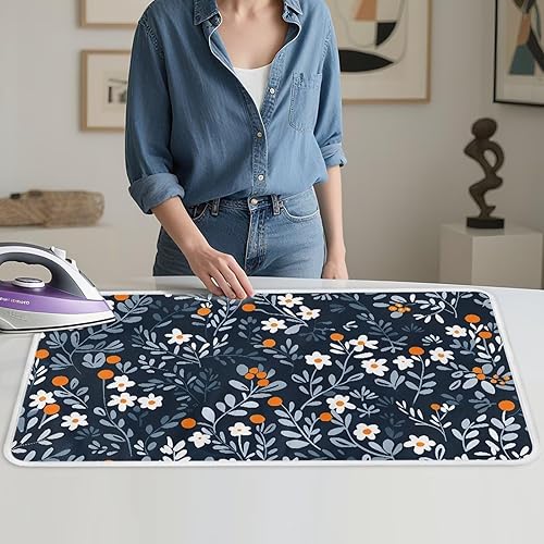 Miniatura 4 de Tabla de planchar portátil, plegable, resistente al calor, tabla de planchar de tamaño completo para lavadora y secadora, flor blanca azul