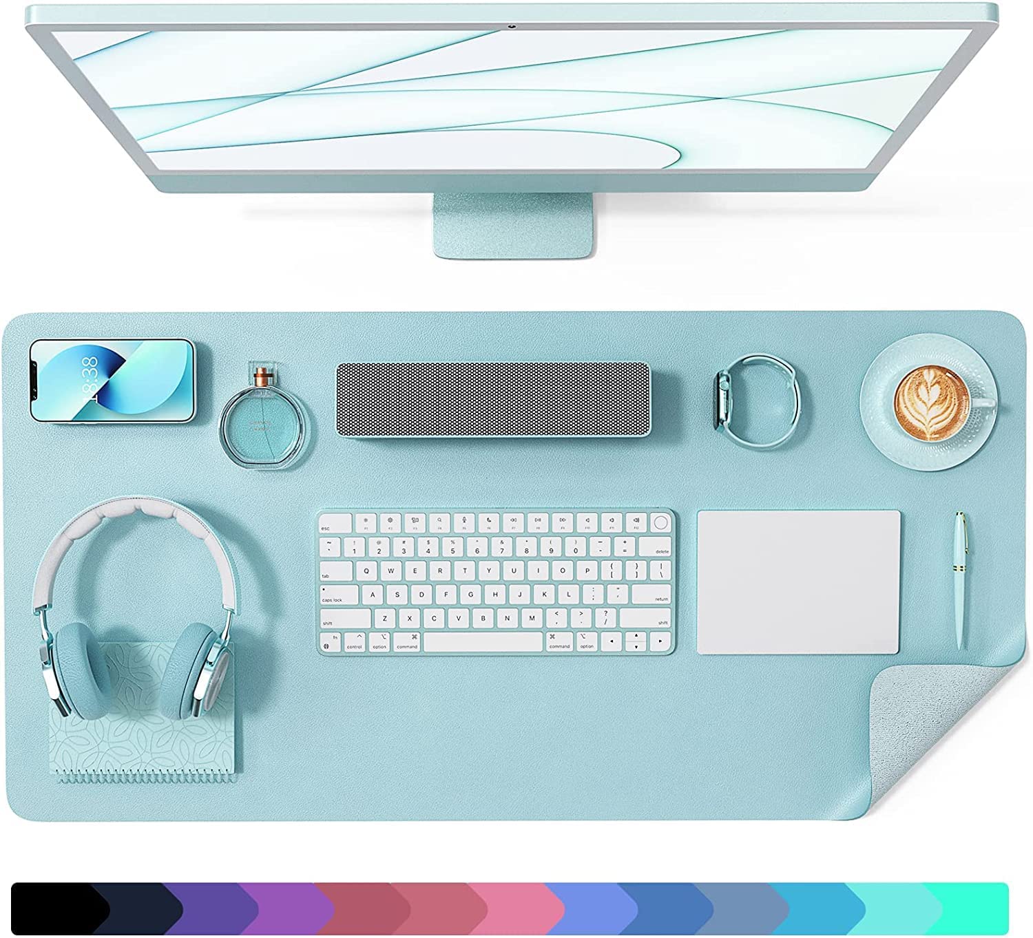 WINDKART Vegan Leather Laptop Table Mat | Extended Mouse Pad, Computer Table Mat | Reversible Laptop Pad for Desk | Waterproof Edge-Stitched Upgraded- Sky Blue (B0CY5HTXB1) Amazon Price History, Amazon Price Tracker