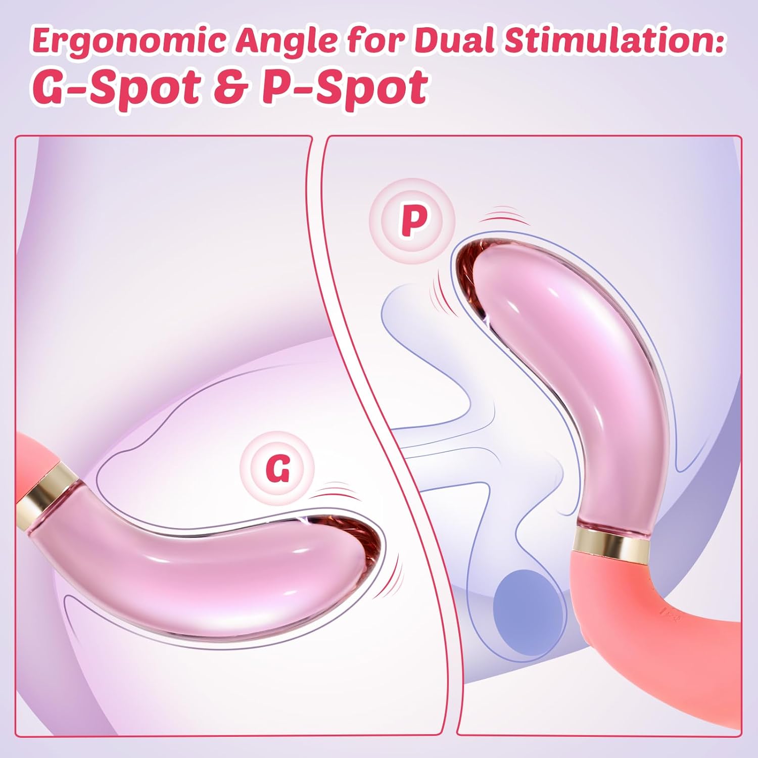 Vibrators& Double Sided Glass Dildo – G Spot Vibrator with Light-Up Glass Dildo and Silicone Tips, 10 Modes Anal Sex Toys for Women, Solo or Couple Play