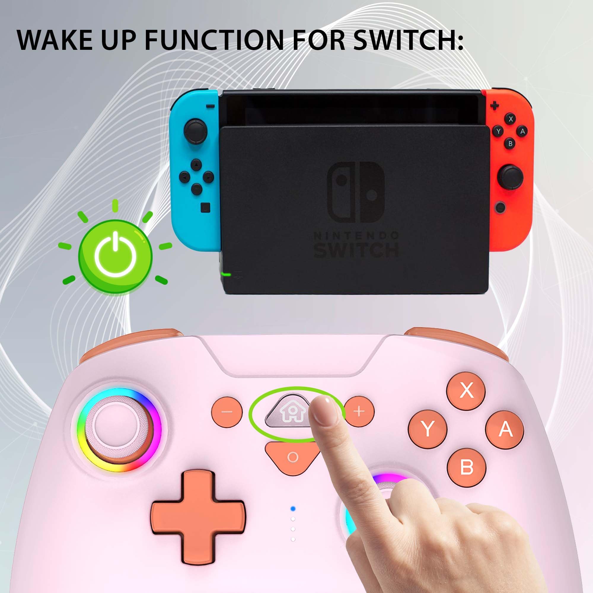 Subsonic - Manette sans Fil pour Switch 2 / Switch - Manette Bluetooth avec LED, Vibrations et Gyroscope - Rose Poudré - 5
