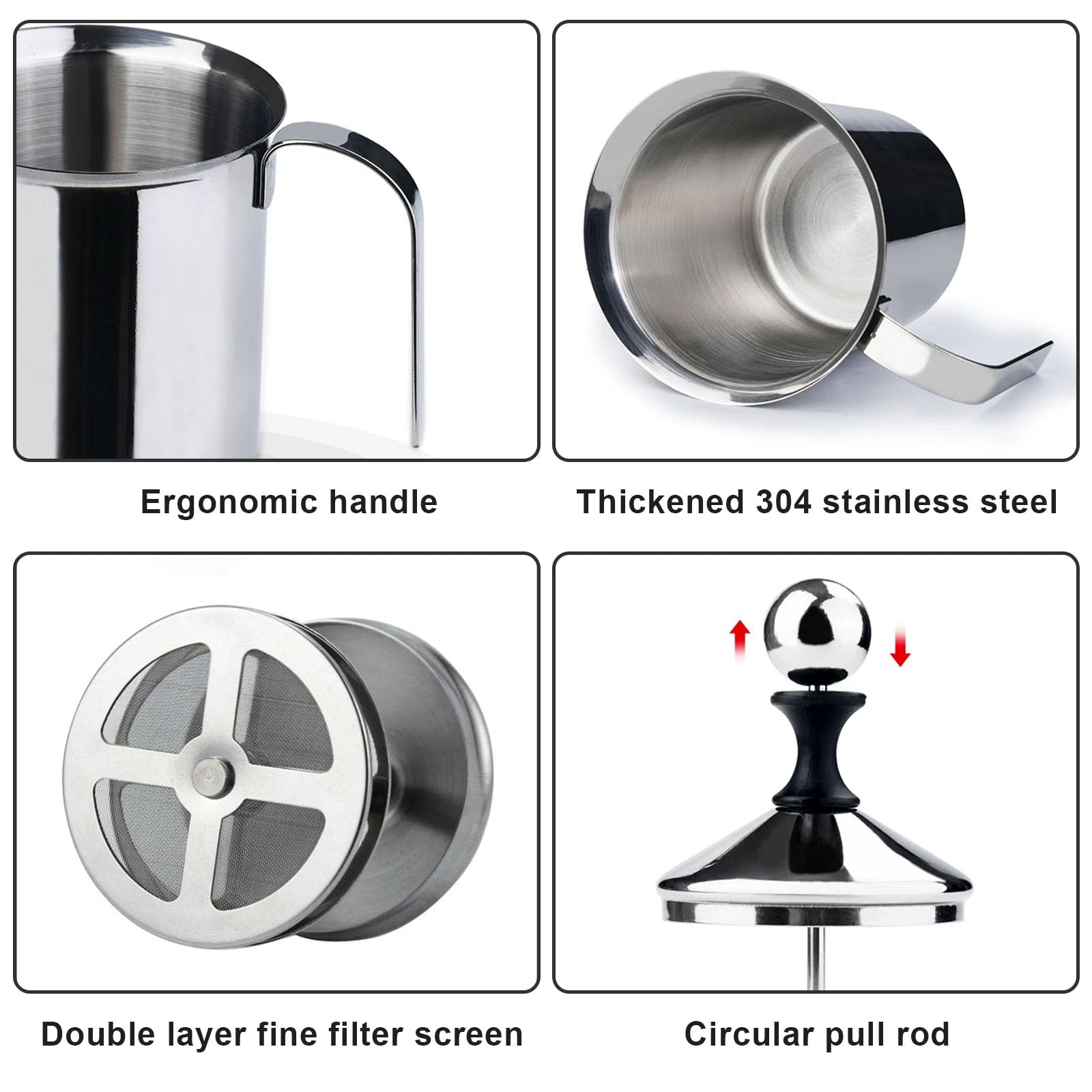 Montalatte Manuale, Acciaio Inox, 400/800 Ml, Schiuma Di Latte Grazie A Doppio Setaccio E Speciale Meccanismo A Pressione 400 Ml 800 Ml 800 Ml 800ml