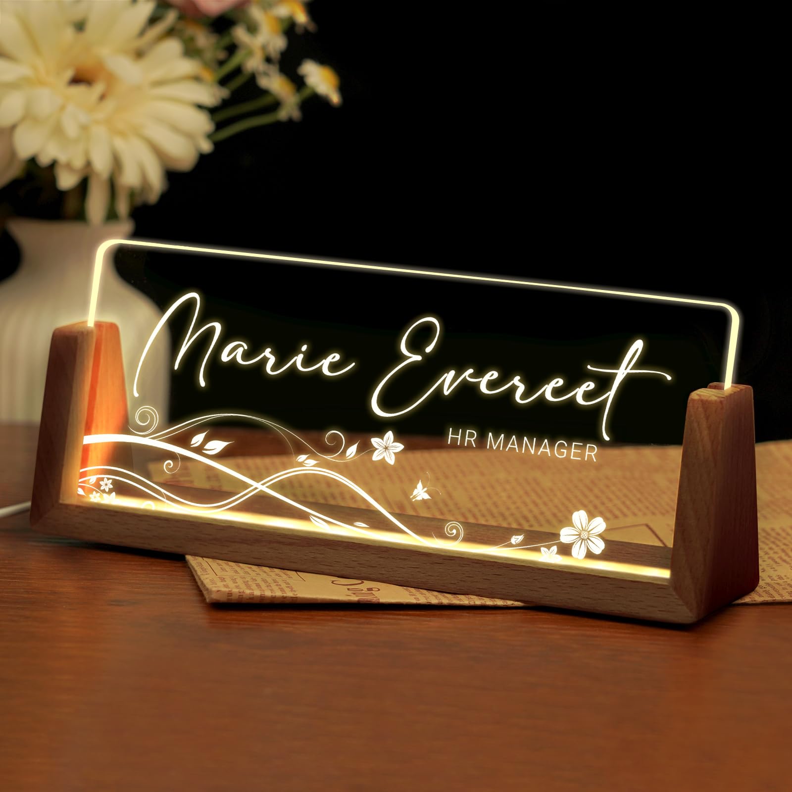 Desk Name Plate Personalized, Custom Acrylic Name Plate for Desk, Office Decor for Women Men, Appreciation Gifts for Coworkers Boss Teacher - Light-Up