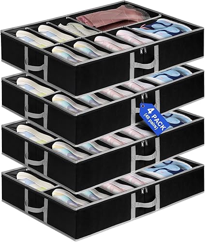 Miniatura 9 de punemi Contenedores de almacenamiento de 5 pulgadas de alto y bajo perfil debajo de la cama, sin estructura, tela suave con cremallera para ropa y