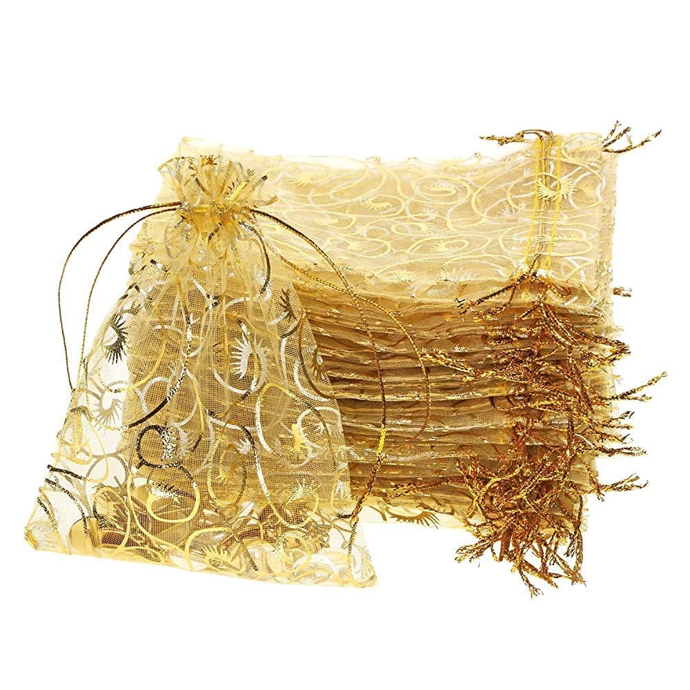 DMS RETAIL Printed Organza Bags | Organza Return Gift Bags|Drawstring Pouches for Wedding | Jewellery Pouch Potli Bags| GOLDEN | 12X15 CMS Pack Of (15) (B0CQP3V66S) Amazon Price History, Amazon Price Tracker