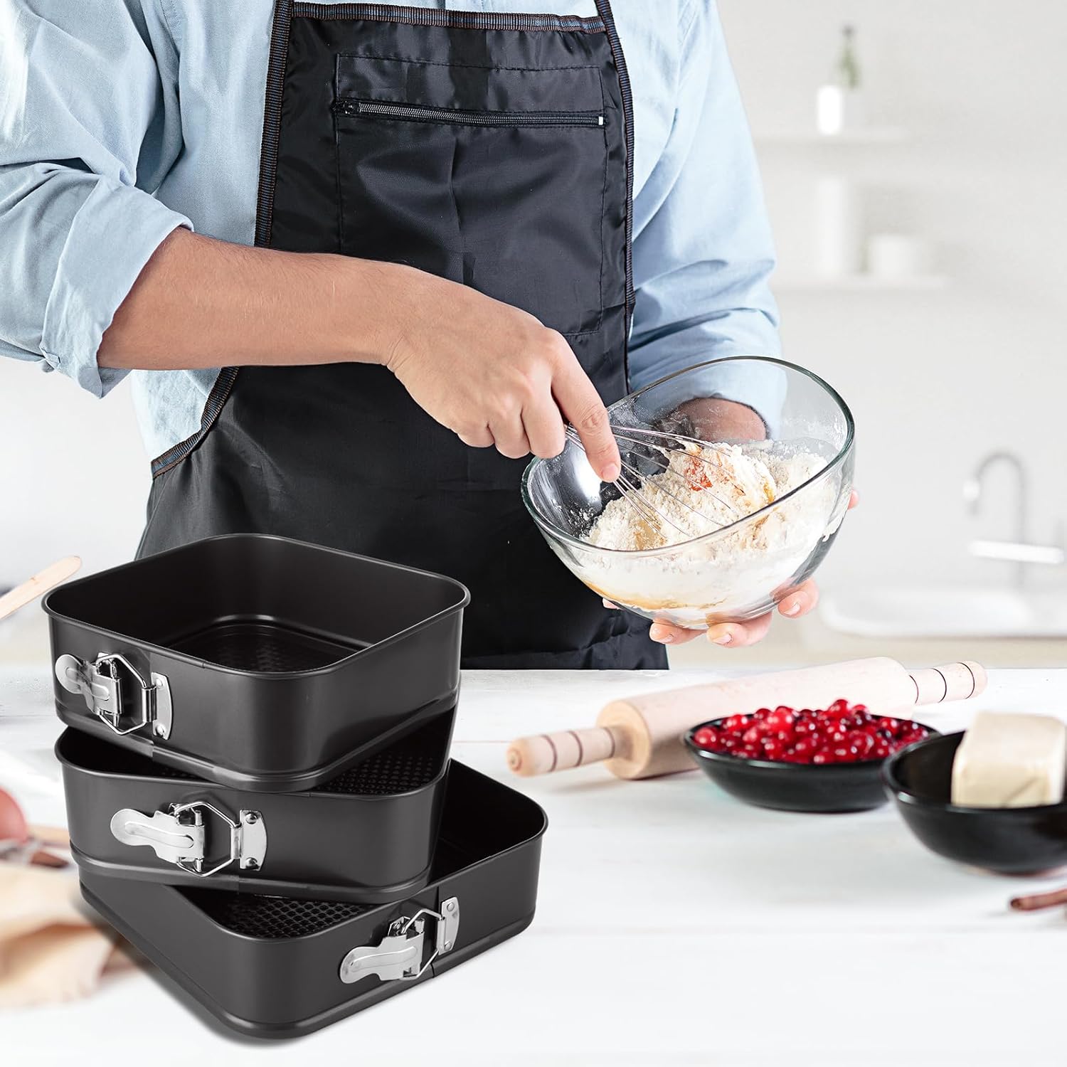 3PCS Square Springform Pan with Removable Bottom 8 inch/9 inch/10 inch Springform Cake Pan Non-stick Square Bakeware for Cake, Cheesecakes, Pizza, and Quiches - Image 6