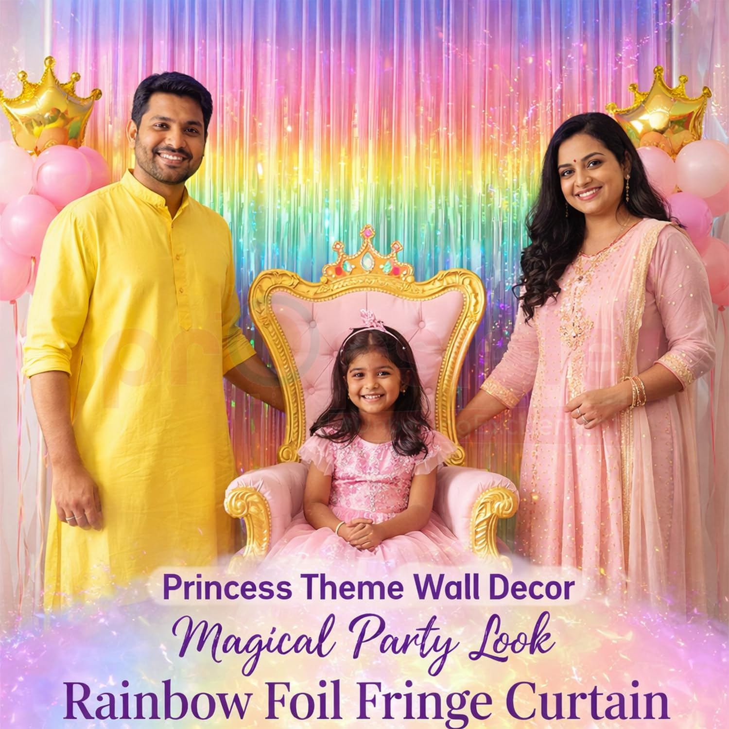 Propsicle Pastel Rainbow Foil Fringe Curtains Girl Birthday Decoration 3