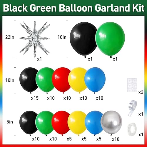 Miniatura 2 de Kit de arco de guirnalda de globos negro, rojo, amarillo, verde, colorido con globos plateados metálicos negros, rojos, azules, amarillos, verdes,