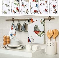 Vista 2 de Juego de 6 toallas de cocina de pájaros, toallas de té de colibrí, toallas absorbentes para platos, pájaros en rama, 24 x 16 pulgadas, regalos