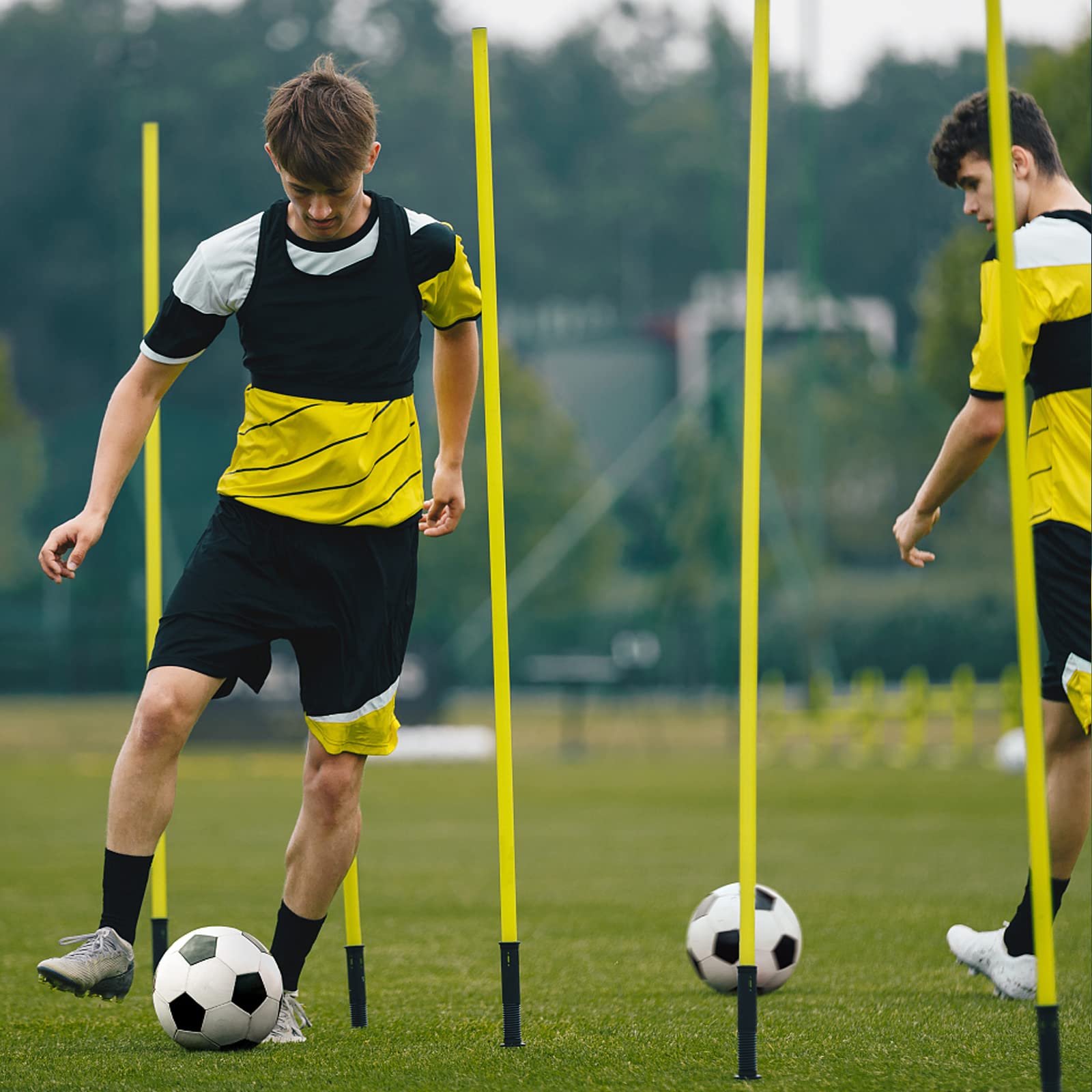 LZQ Slalom Poles Set di aste da allenamento Agility Set, giunto a molla rimovibile, con borsa per il trasporto e punta in metallo per allenamento di calcio e coordinazione