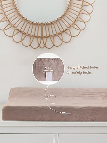 Miniatura 4 de Funda para cambiador para bebés, niñas y niños, funda de muselina con estilo bohemio, color neutro, suave y transpirable (amarillo mostaza)