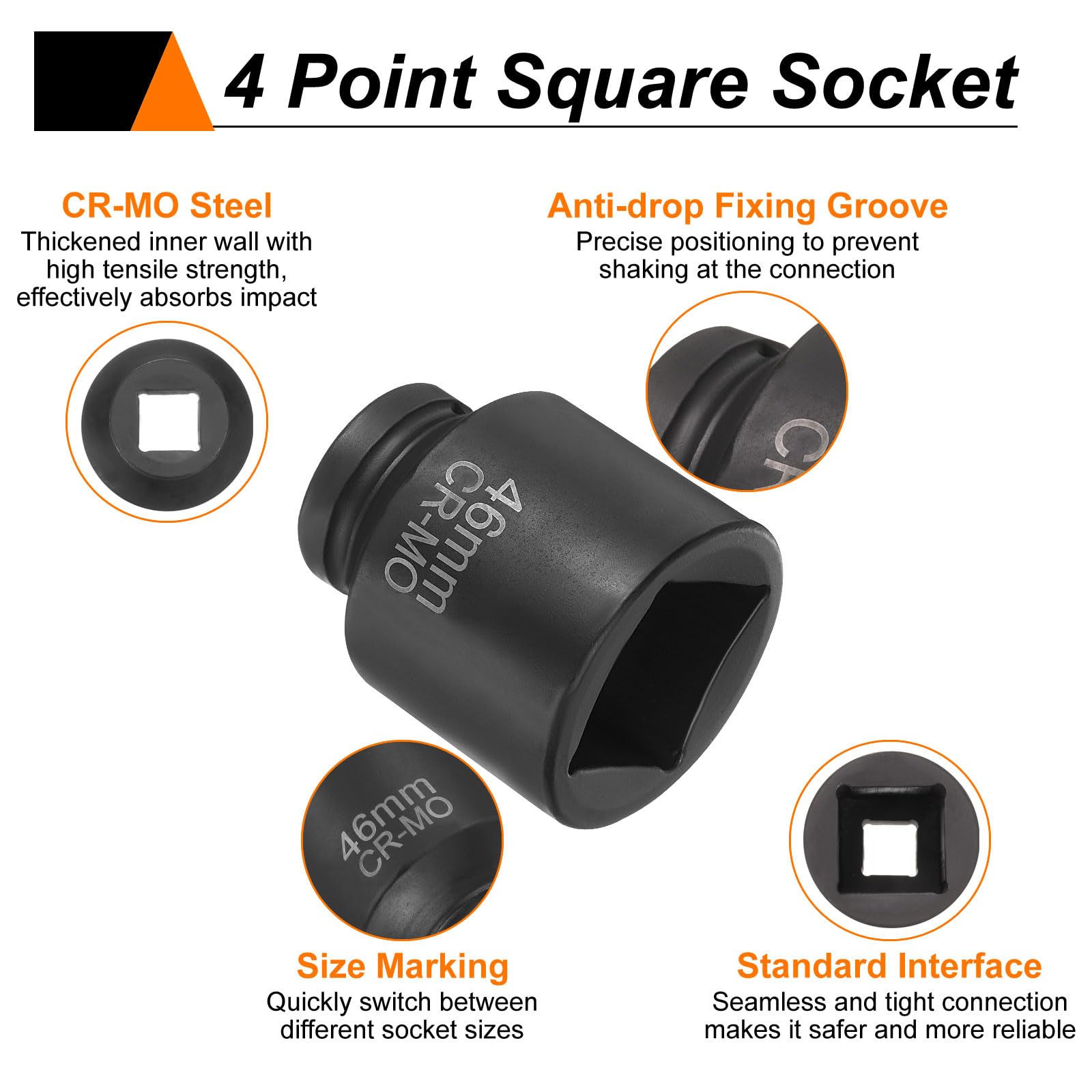 sourcing map 3 llaves de vaso cuadradas de 4 puntos de 1 pulgada, 46 mm, llave de impacto cuadrada métrica CR-MO, herramienta de manga neumática estándar para reparación de automóviles, mantenimiento