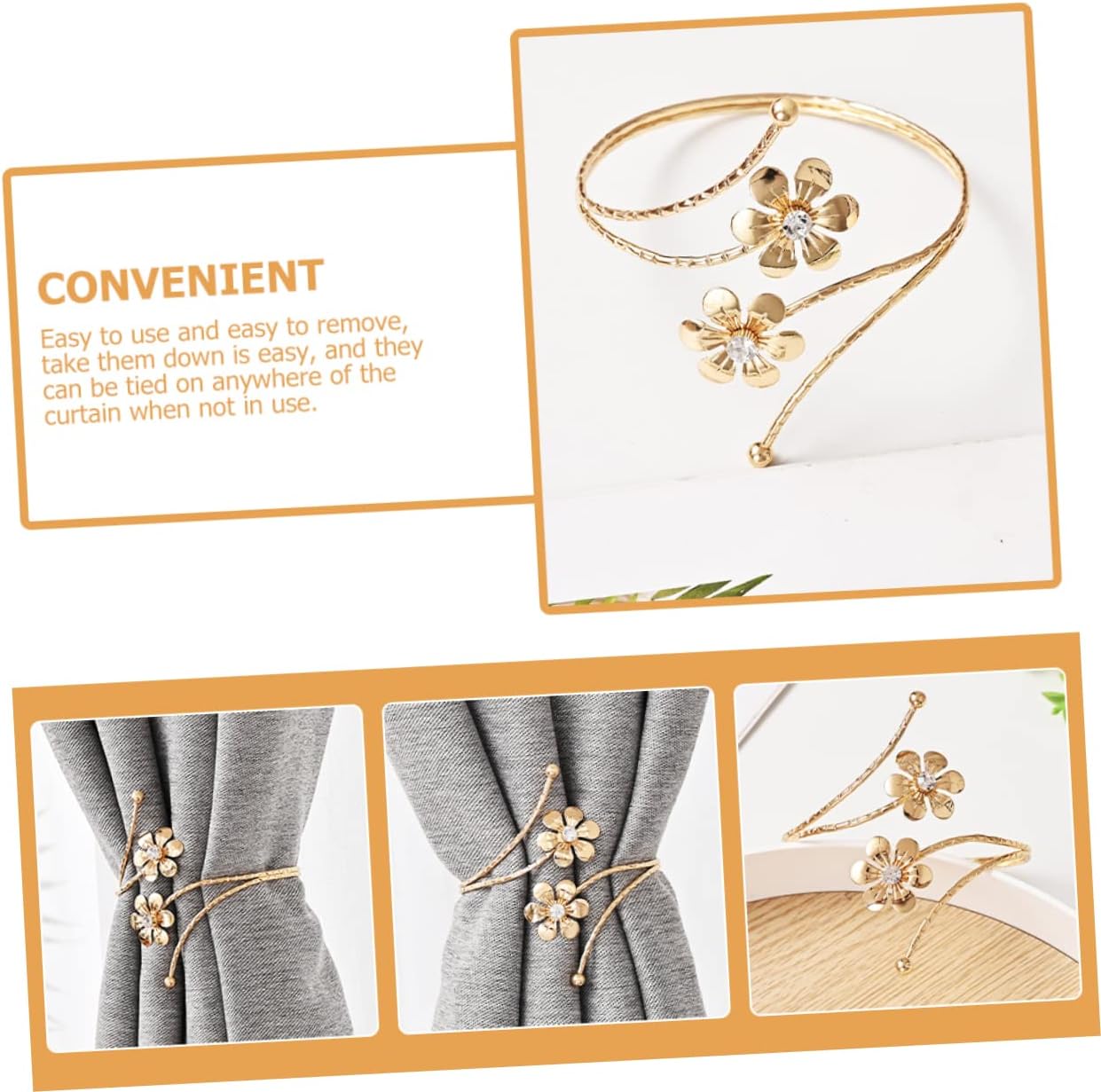 2pcs Alloy Flower Curtain Tiebacks with Buckles for Home image 3