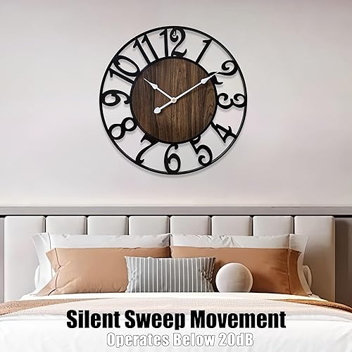 Miniatura 2 de Reloj de pared grande de 24 pulgadas para sala de estar, dormitorio, cocina, decoración de repisa, silencioso, funciona con pilas, decorativo, sin
