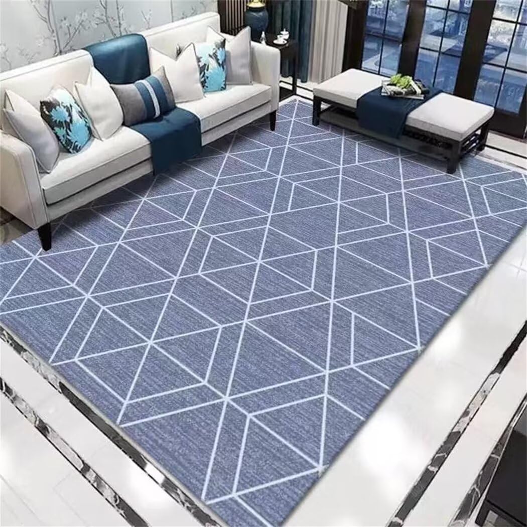 Tapis salon grande taille géométrique bleu moderne motif losange 80x160