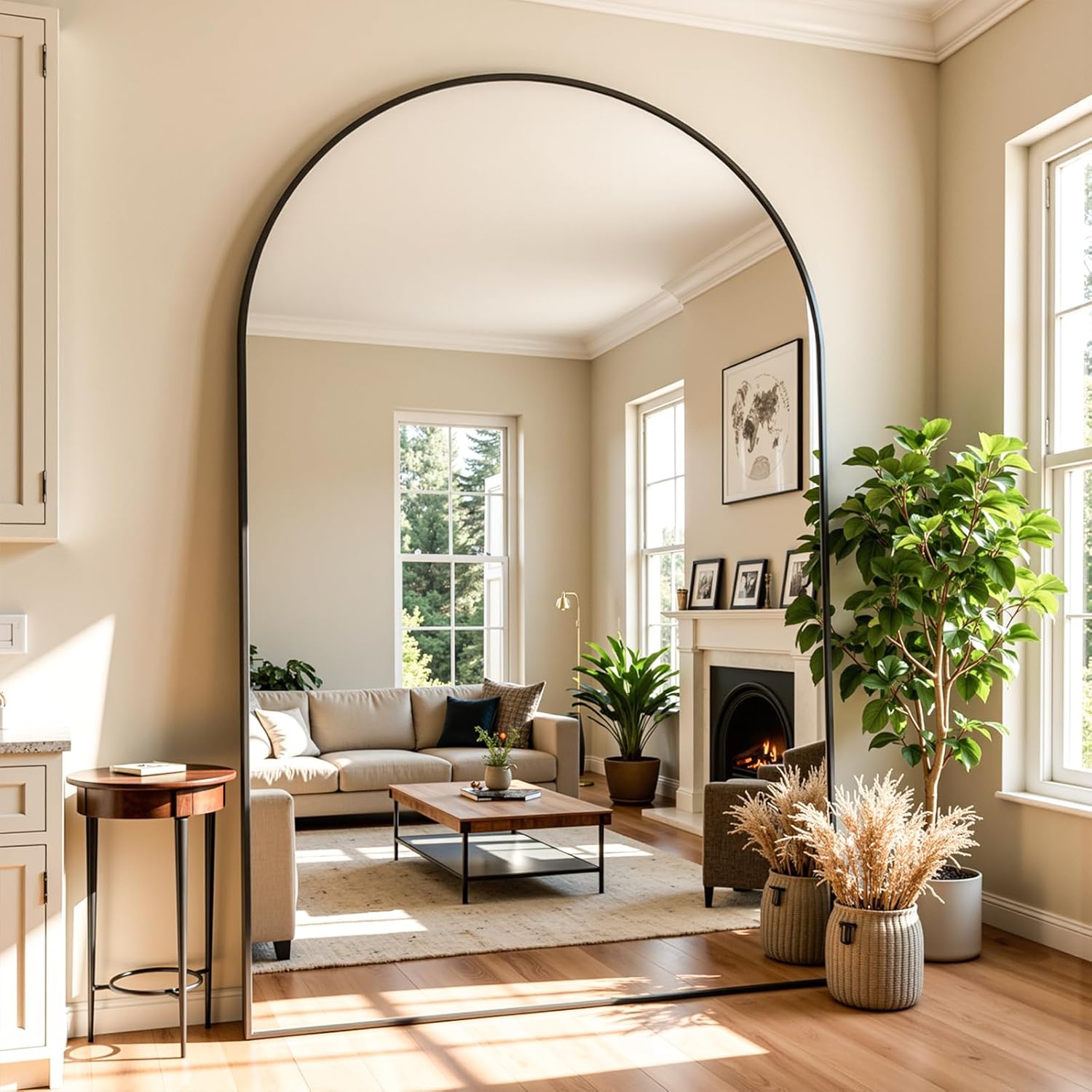 Full Length Mirror 86" L x 46" Full Body Standing Mirror for Bedroom, Living Room, Gym, Dorm - Shatter-Resistant & Easy Assembly, Arched Style Black