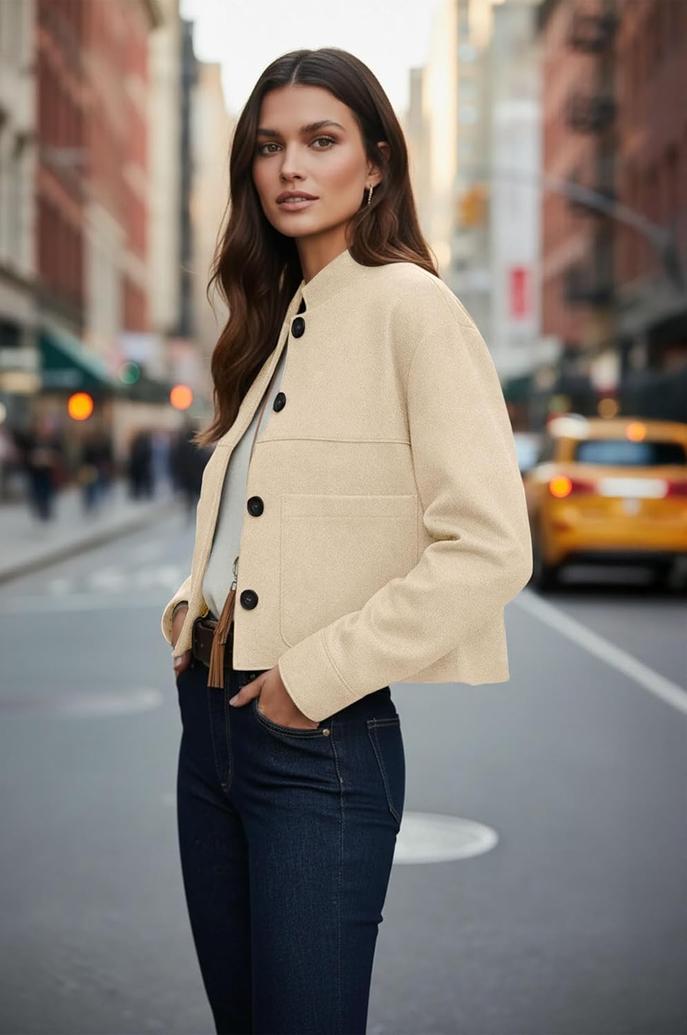 Womens Faux Suede Cropped Jackets Fall Fashion Winter Coats Lightweight Outerwear Oversized Motorcycle Jacket - Image 4