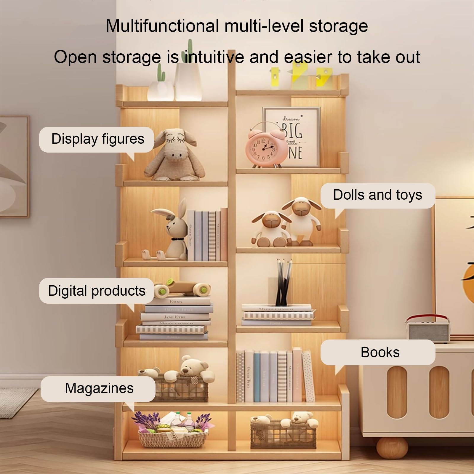 Libreria Verticale Moderna A Torre, Scaffale Autoportante, Mobile Di Stoccaggio Angolare Scaffale Da Espositore, Per La Decorazione Di Casa E Ufficio(Beige)