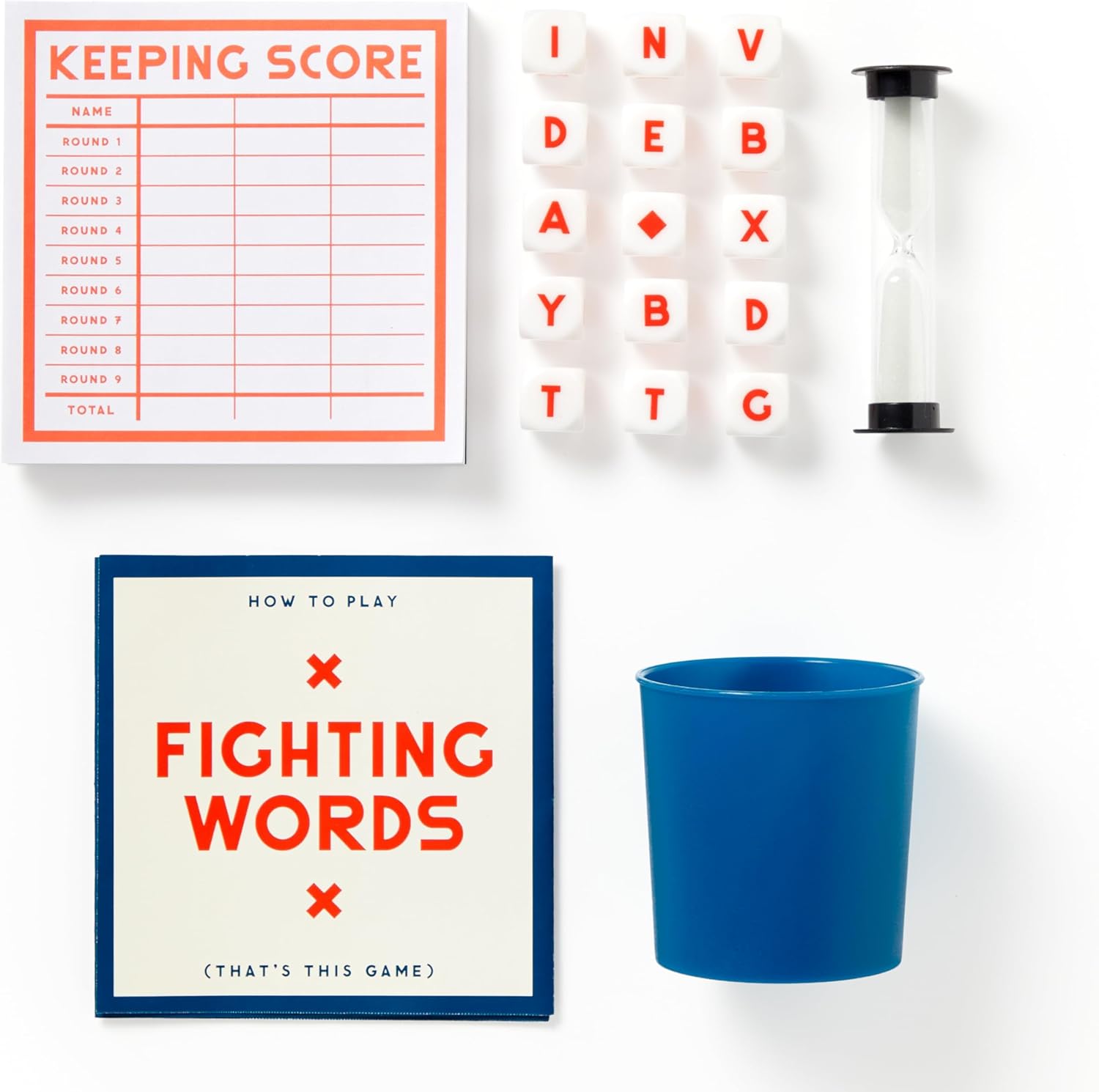 Brass Monkey Fighting Words – Fast Paced Word Making Dice Game Includes Sand Timer 15 Six-Sided Dice and Dice Cup, 2+ Players - Image 3
