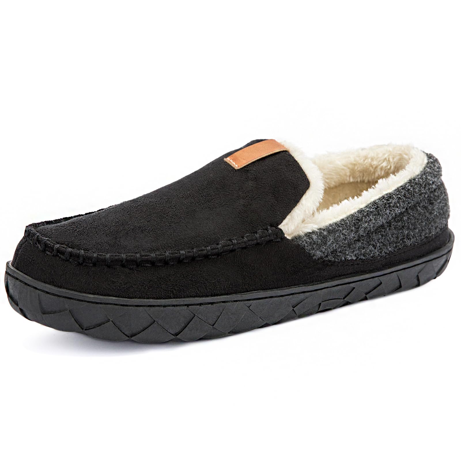 Ranberone Mens Moccasin Slippers Suede Memory Foam House Slippers with Soft Fleece Lining Anti-Skid Sole Indoor Outdoor House Shoes